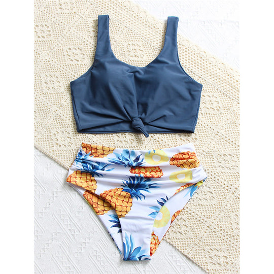 Damen Bikini-Set mit knotenförmigem Oberteil und hohem Bund EB