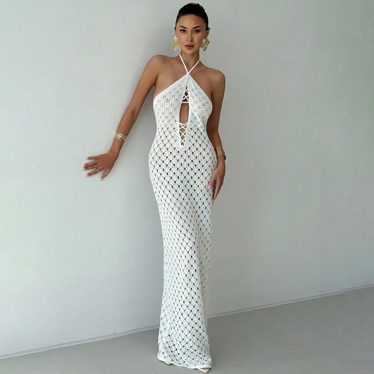 Damen Häkel-Maxikleid mit tiefer Ausschnitt EB
