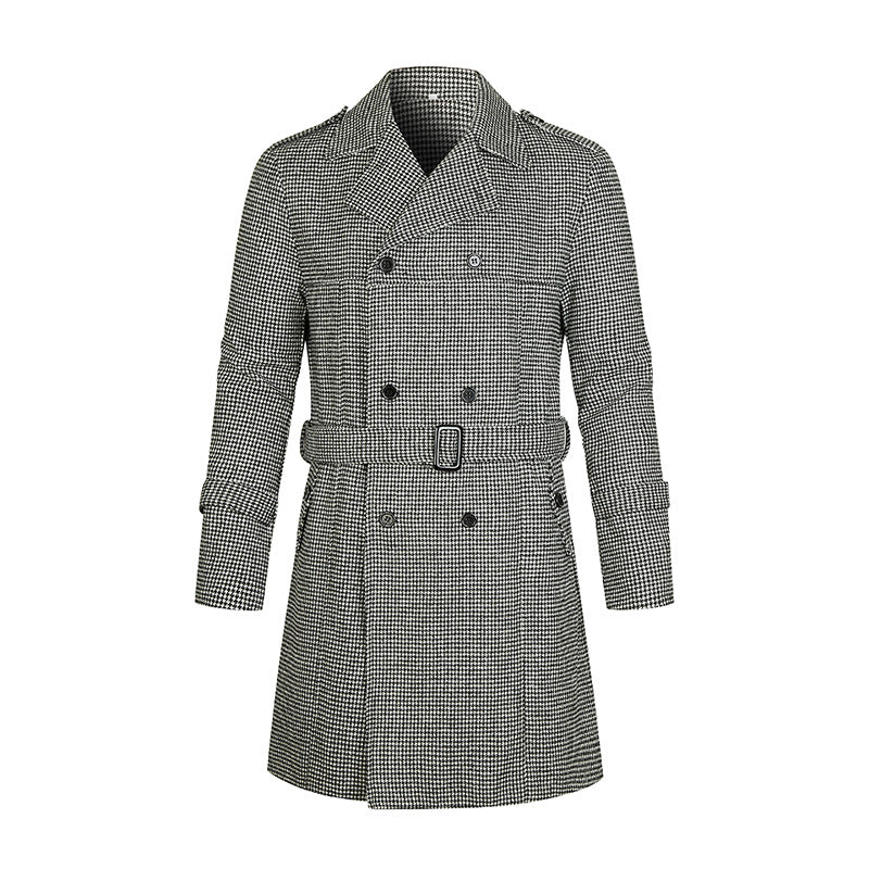 Damen eleganter Trenchcoat mit feinem Karo-Muster und tailliertem Schnitt EB
