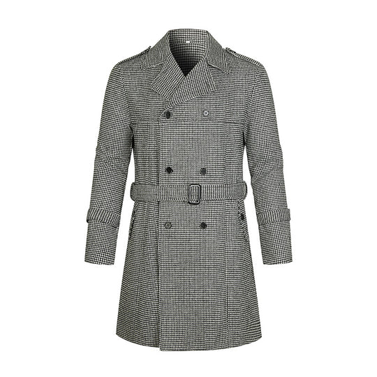 Damen eleganter Trenchcoat mit feinem Karo-Muster und tailliertem Schnitt EB