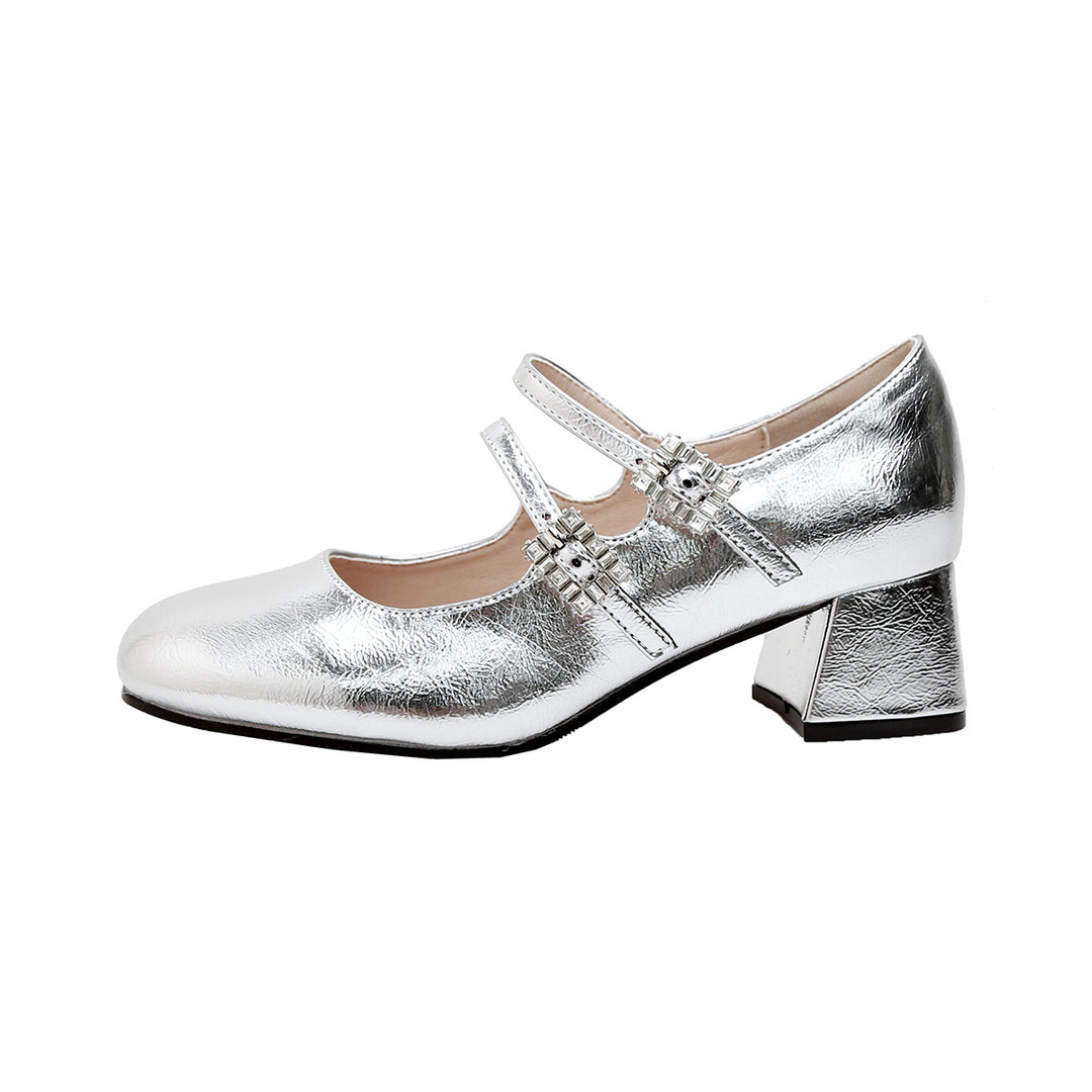 Damen elegante Mary-Jane Schuhe mit modischem Riemen und glänzendem Design EB