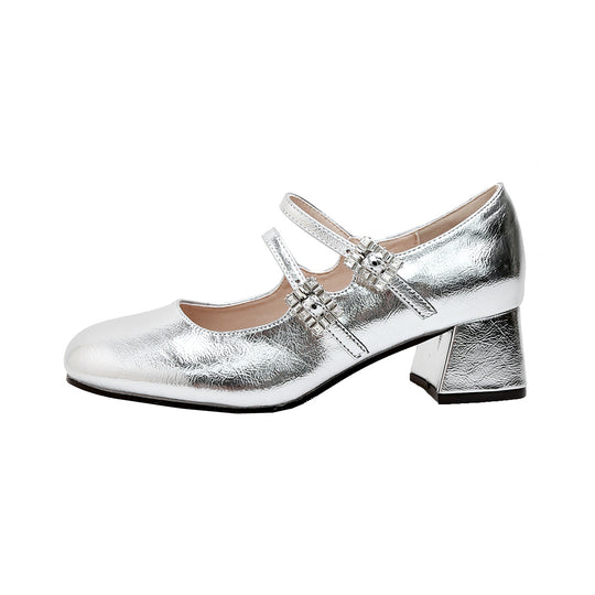 Damen elegante Mary-Jane Schuhe mit modischem Riemen und glänzendem Design EB