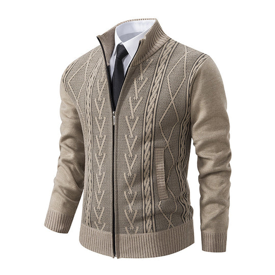 Herren Strickjacke mit strukturiertem Zipper und ausgefallenem Aran-Muster EB