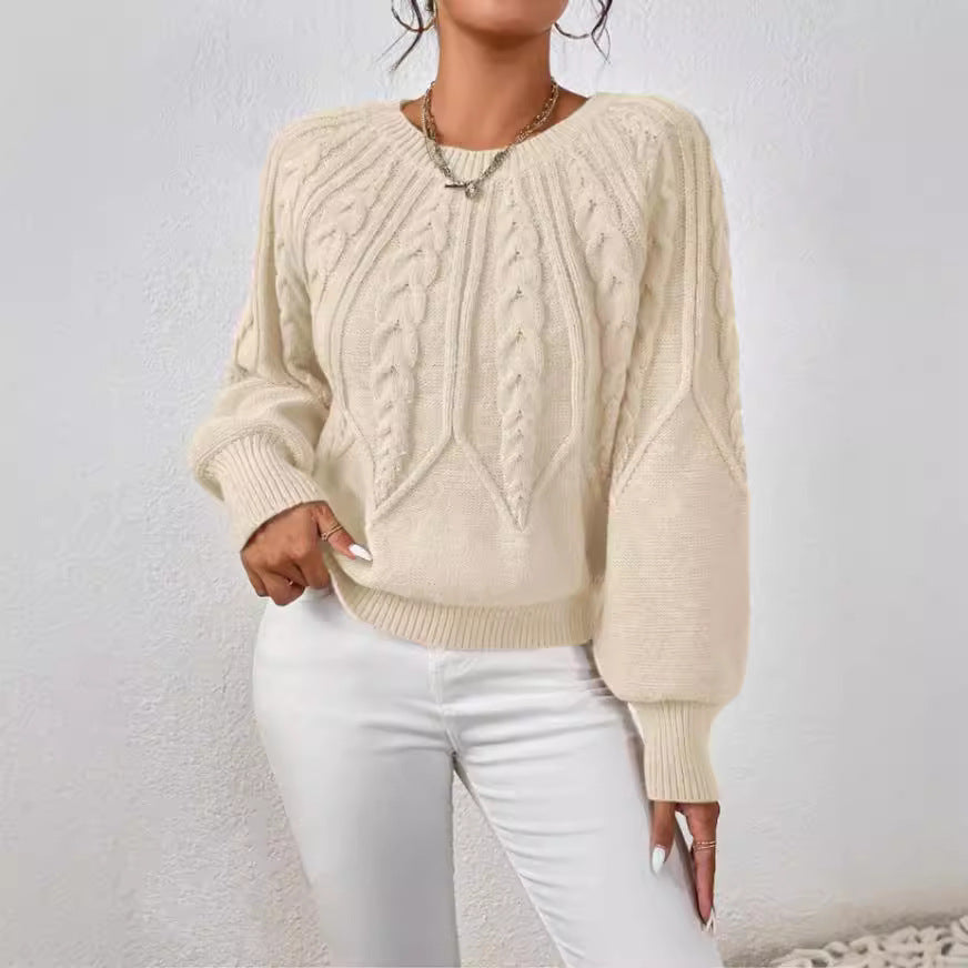 Damen Strickpullover mit Zopfmuster und weitem Schnitt EB