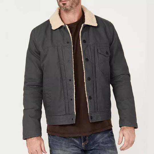 Herren gefütterte Denimjacke mit Teddykragen und praktischen Taschen EB