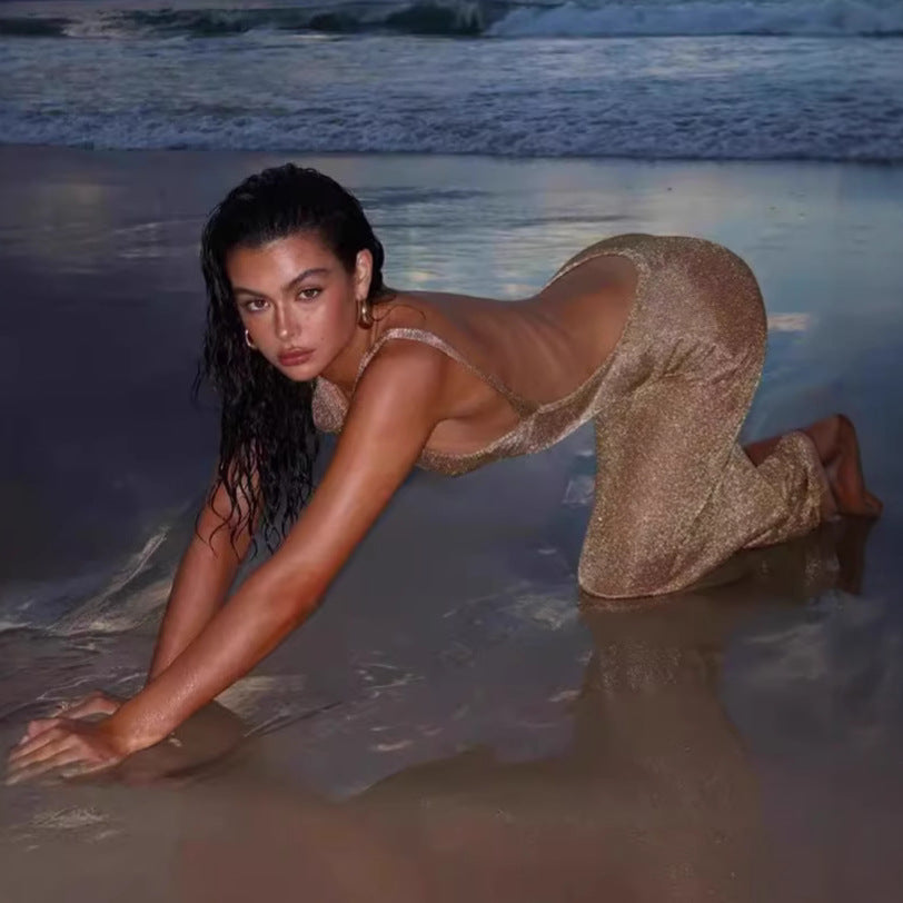 Damen Transparente Maxikleid mit schimmerndem Effekt EB