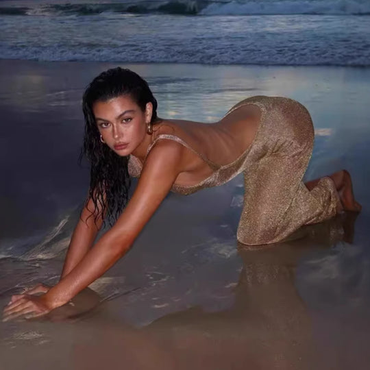 Damen Transparente Maxikleid mit schimmerndem Effekt EB