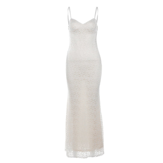 Damen Spitzenkleid mit zarten Spaghettiträgern und fließendem Schnitt EB