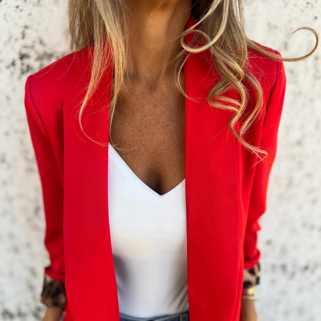 Damen Eleganter Blazer mit animalischem Muster an den Ärmeln EB