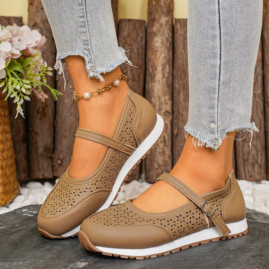Damen Atmungsaktive Ballerinas mit dekorativer Perforation EB