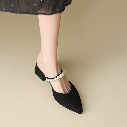 Damen elegante Slingback Mules mit Perlenakzenten EB