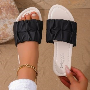 Damen Komfortable Riemchen-Sandalen mit modischem Falten-Design EB