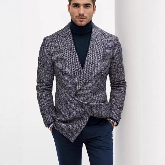 Herren nan zweireihiger strukturierter Wollmix-Blazer mit Peak-Revers und tailliertem Schnitt EB