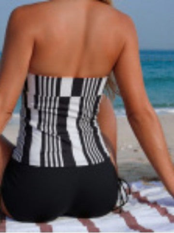 Damen Sportlicher Tankini mit modischem Streifenmuster EB