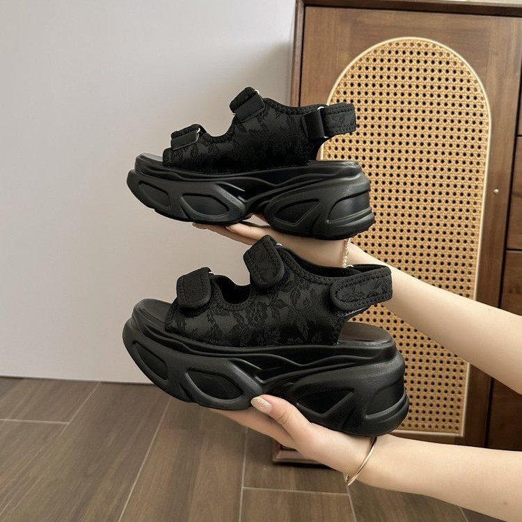 Damen Glamouröse Plateau-Sandalen mit verstellbaren Riemen und funkelnden Applikationen EB