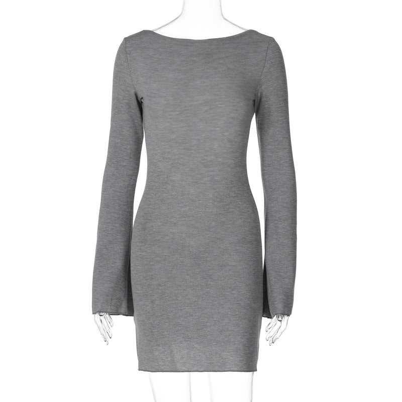 Damen langärmliges Mini-Kleid mit elegantem Schnitt EB