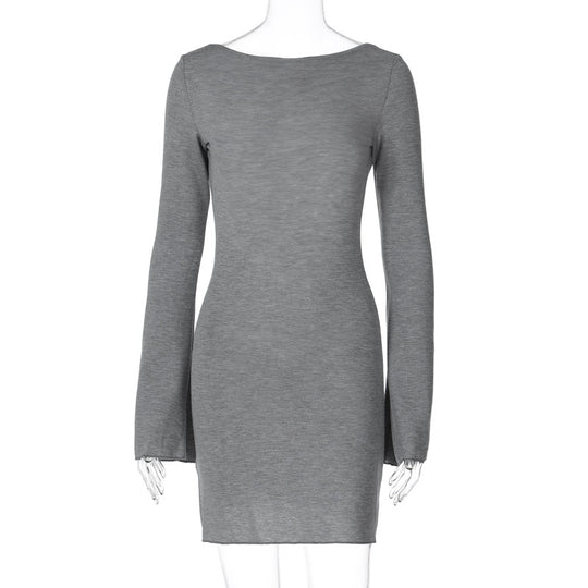 Damen langärmliges Mini-Kleid mit elegantem Schnitt EB