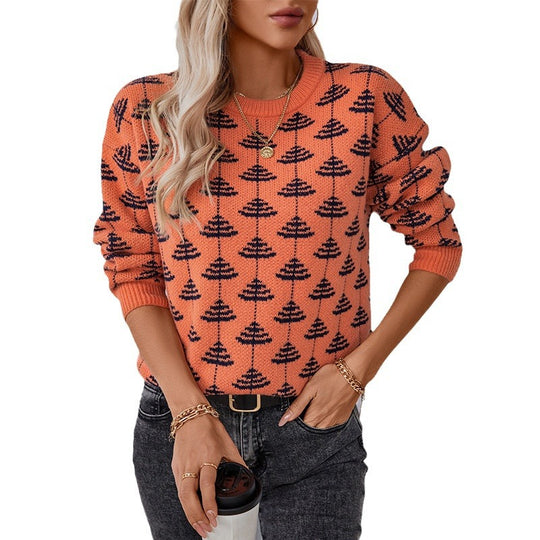 Damen Strickpullover mit verspieltem Baumdesign und weichem Material EB