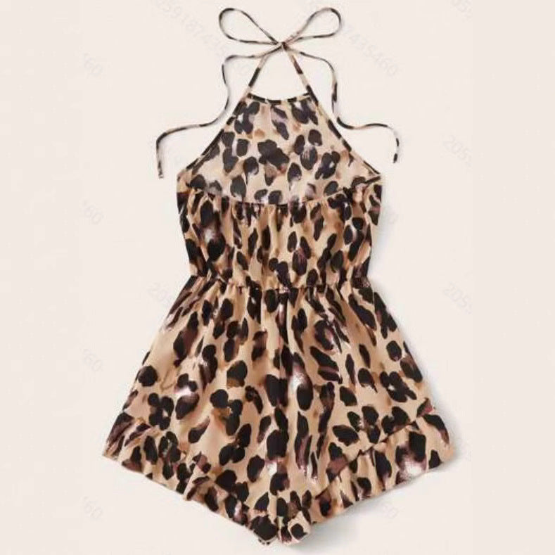 Damen Ärmelloser Jumpsuit mit tierischem Muster und Trägern EB