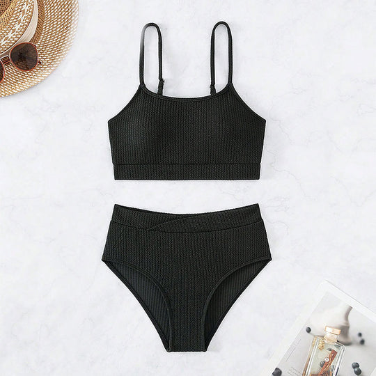 Damen Cropped Top und hochgeschnittene Bikinihose EB