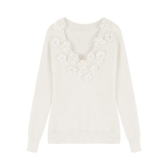 EB | Strickbluse mit Blumen-details V-ausschnitt und Feminine Passform Elegant und Sophisticated