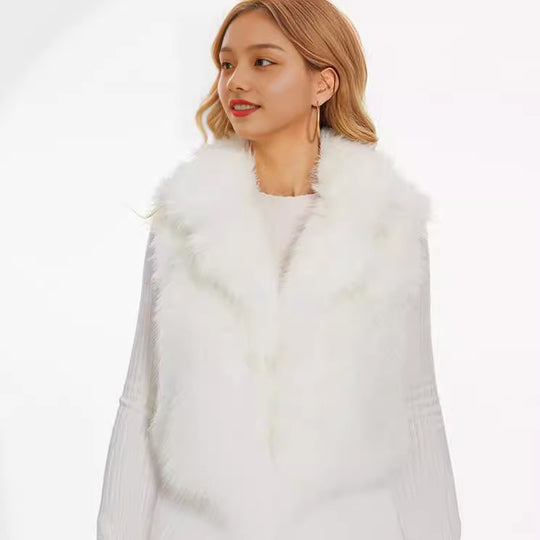 Damen Plüsch-Weste mit elegantem Kragen und luxuriösem Fell EB