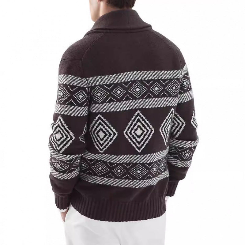 Herren Strickjacke mit modernem grafischen Muster und klassischem Kragen EB
