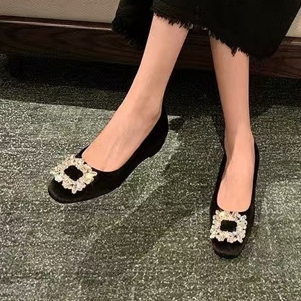 Damen Ballerina-Schuhe mit luxuriösem Strassbesatz und samtigem Obermaterial EB