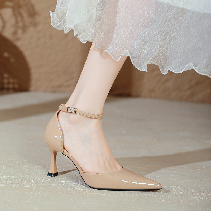Damen elegante Stiletto-Pumps mit verstellbarem Riemen und glänzender Oberfläche EB