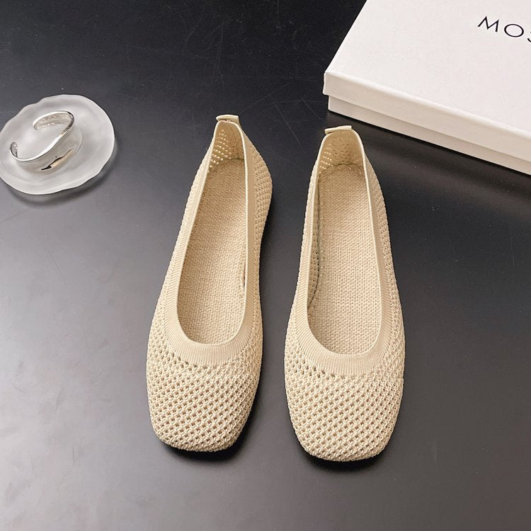 Damen elegante Ballerinas mit zierlichem Schleifen- und Perlenschmuck EB