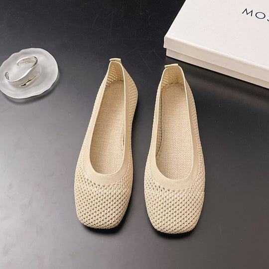 Damen elegante Ballerinas mit zierlichem Schleifen- und Perlenschmuck EB