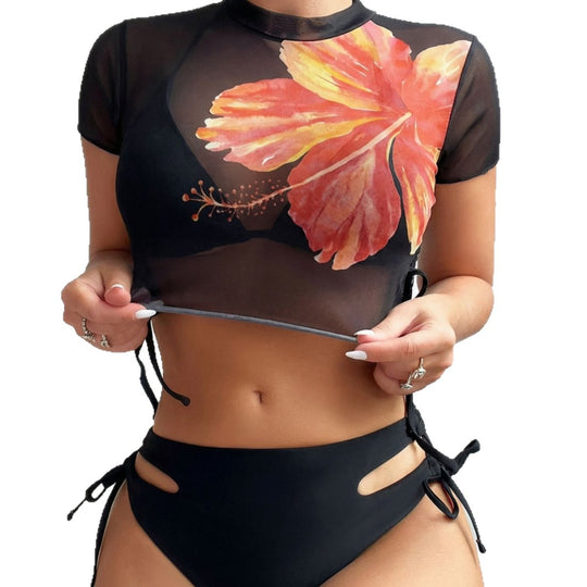 Damen Bikini-Set mit asymmetrischem Oberteil und floralem Design EB