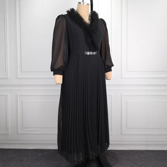 Damen Elegantes plissiertes Midi-Kleid mit Rüschendetails EB