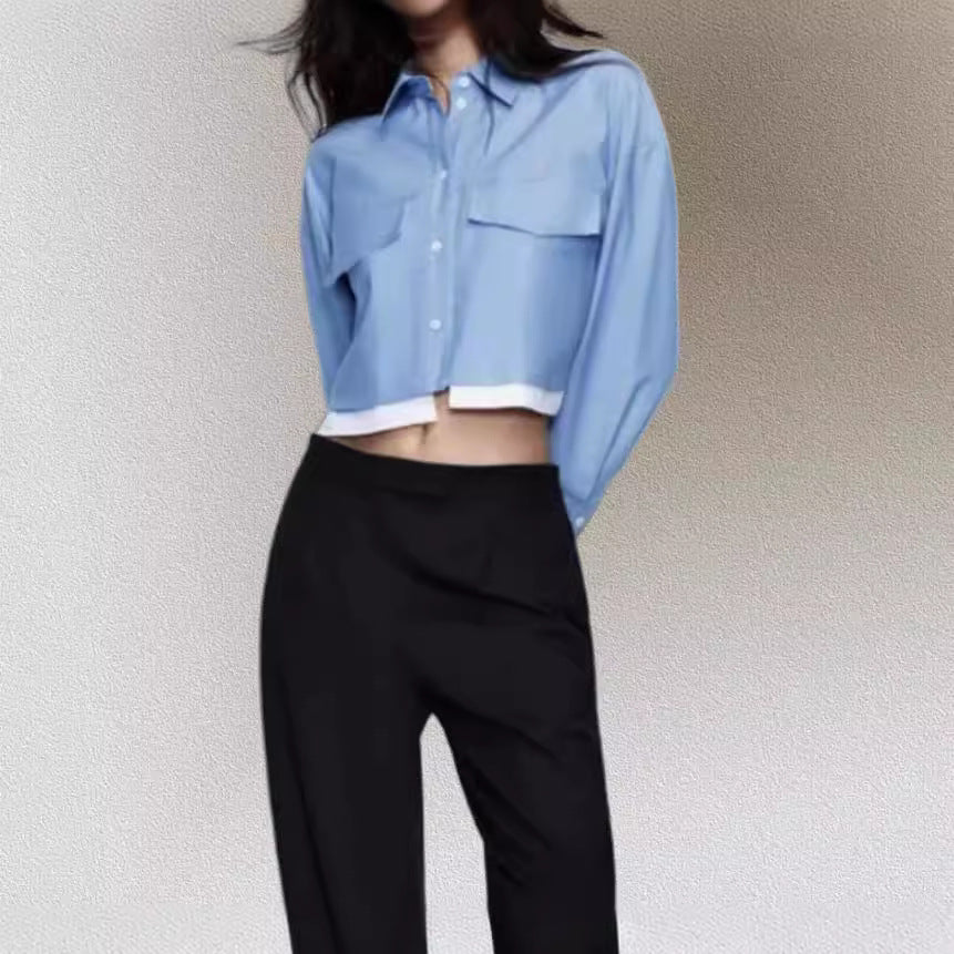 Damen Kurzarm-Bluse mit praktischen aufgesetzten Taschen EB