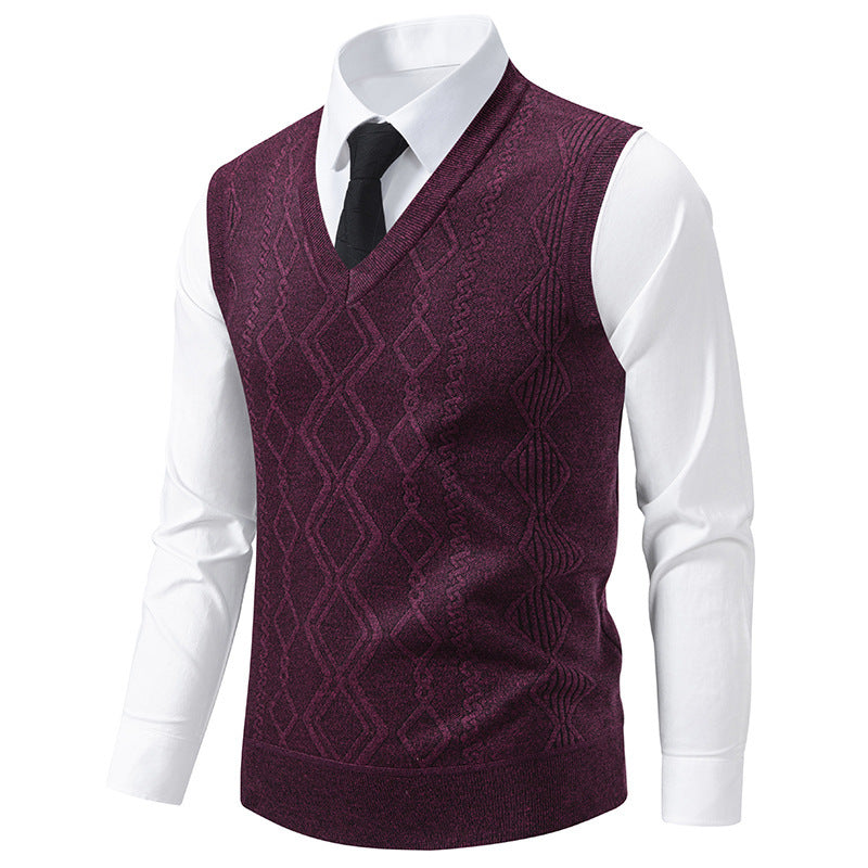 Herren Strickpullover mit V-Ausschnitt und strukturiertem Zopfmuster EB