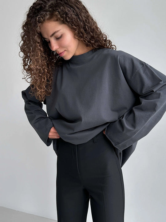 Damen Oversize Langarmshirt mit hohem Kragen EB