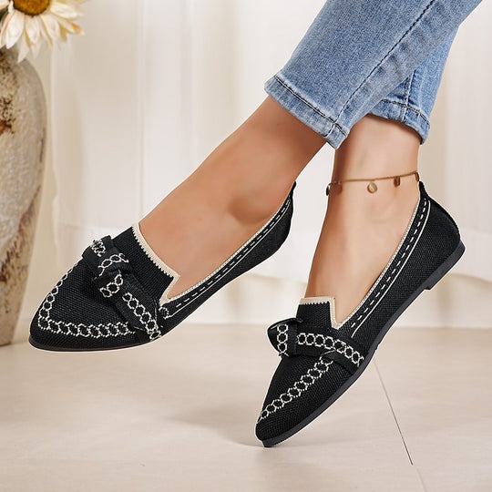 Damen Stilvolle und komfortable Ballerinas mit großem Schleifendetail EB