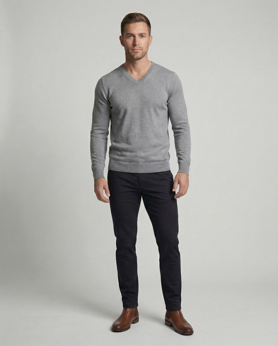 Herren V-Ausschnitt Pullover aus hochwertiger Baumwolle mit bequemer Passform EB