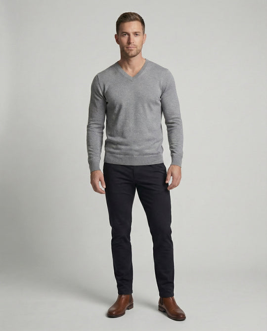Herren V-Ausschnitt Pullover aus hochwertiger Baumwolle mit bequemer Passform EB