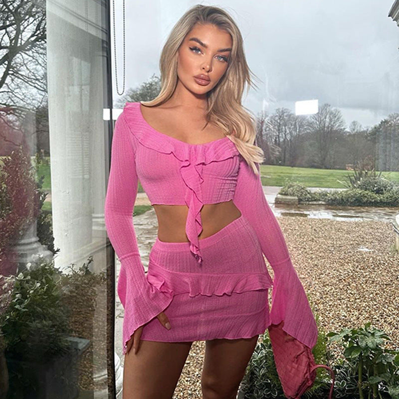 Damen Verspieltes Rüschenset mit cropped Oberteil und Minirock EB