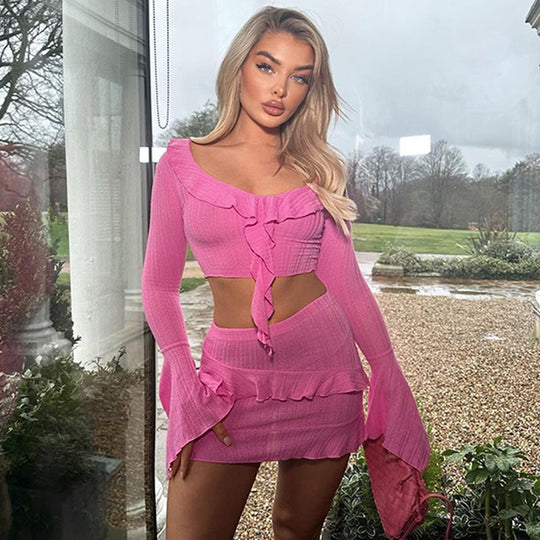 Damen Verspieltes Rüschenset mit cropped Oberteil und Minirock EB