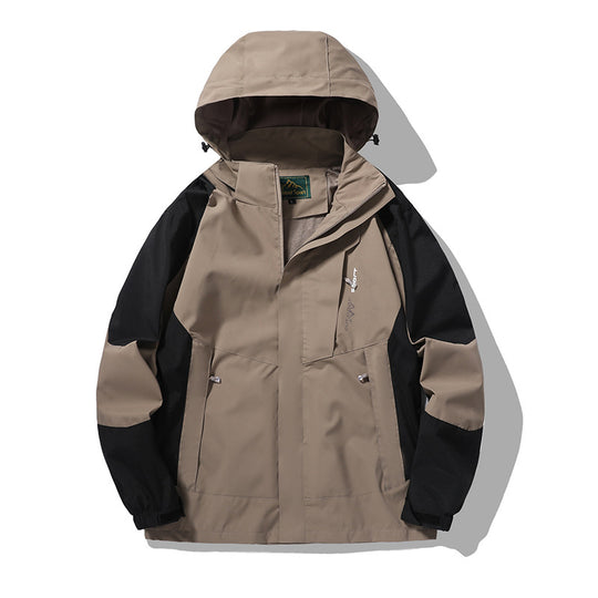 Herren wind- und wasserabweisende Outdoor-Hoodiejacke mit Belüftungsnetz, verstellbarer Kapuze und verdeckter Frontblende EB