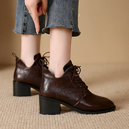 Damen Modische Schnür-Stiefeletten mit elegantem Blockabsatz EB