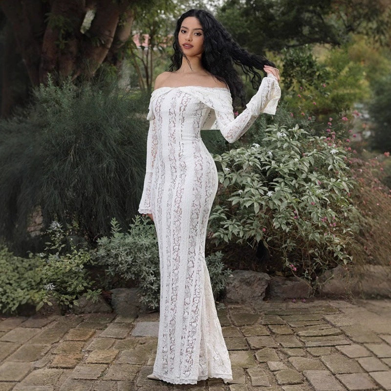 Damen Elegantes Spitzenkleid im figurbetonten Schnitt mit Off-Shoulder Design EB