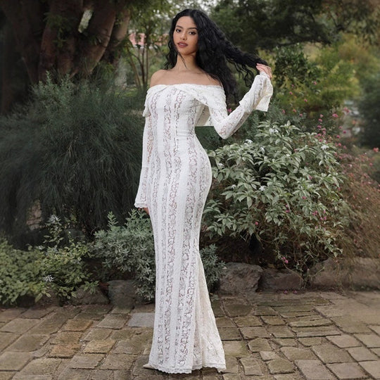Damen Elegantes Spitzenkleid im figurbetonten Schnitt mit Off-Shoulder Design EB