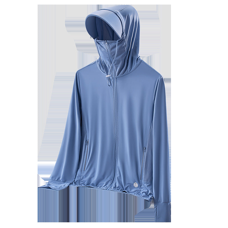 Damen nan leichte UV-Schutz Sonnenjacke mit Kapuze atmungsaktivem Funktionsstoff und Reißverschlusstaschen EB
