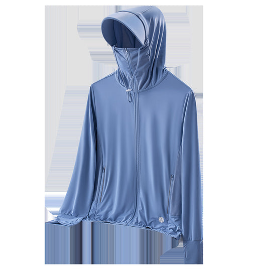 Damen nan leichte UV-Schutz Sonnenjacke mit Kapuze atmungsaktivem Funktionsstoff und Reißverschlusstaschen EB
