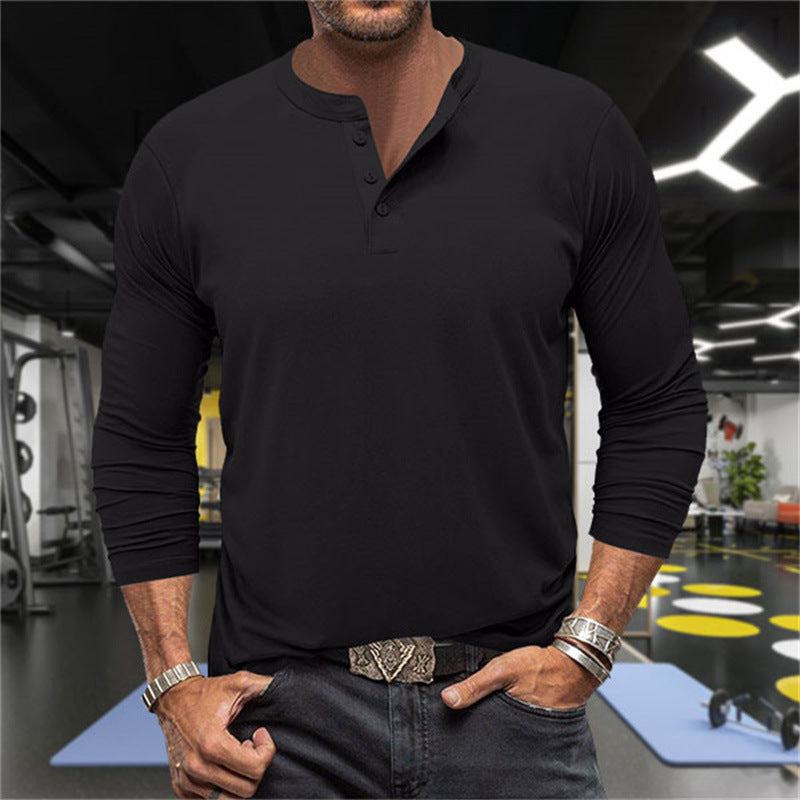 Herren Langarm-Henley-Shirt aus atmungsaktiver Baumwollmischung EB