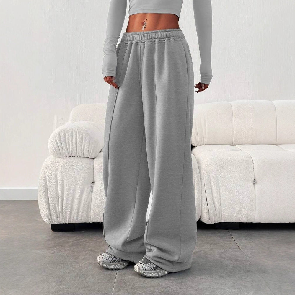 Damen nan enges Cropshirt und weite High-Waist Jogginghosen-Set EB