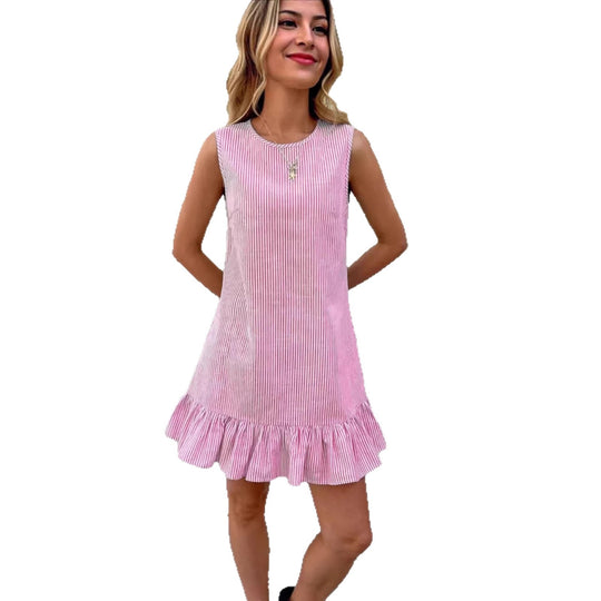 Damen Sommerliches Streifen-Kleid mit Rüschensaum EB